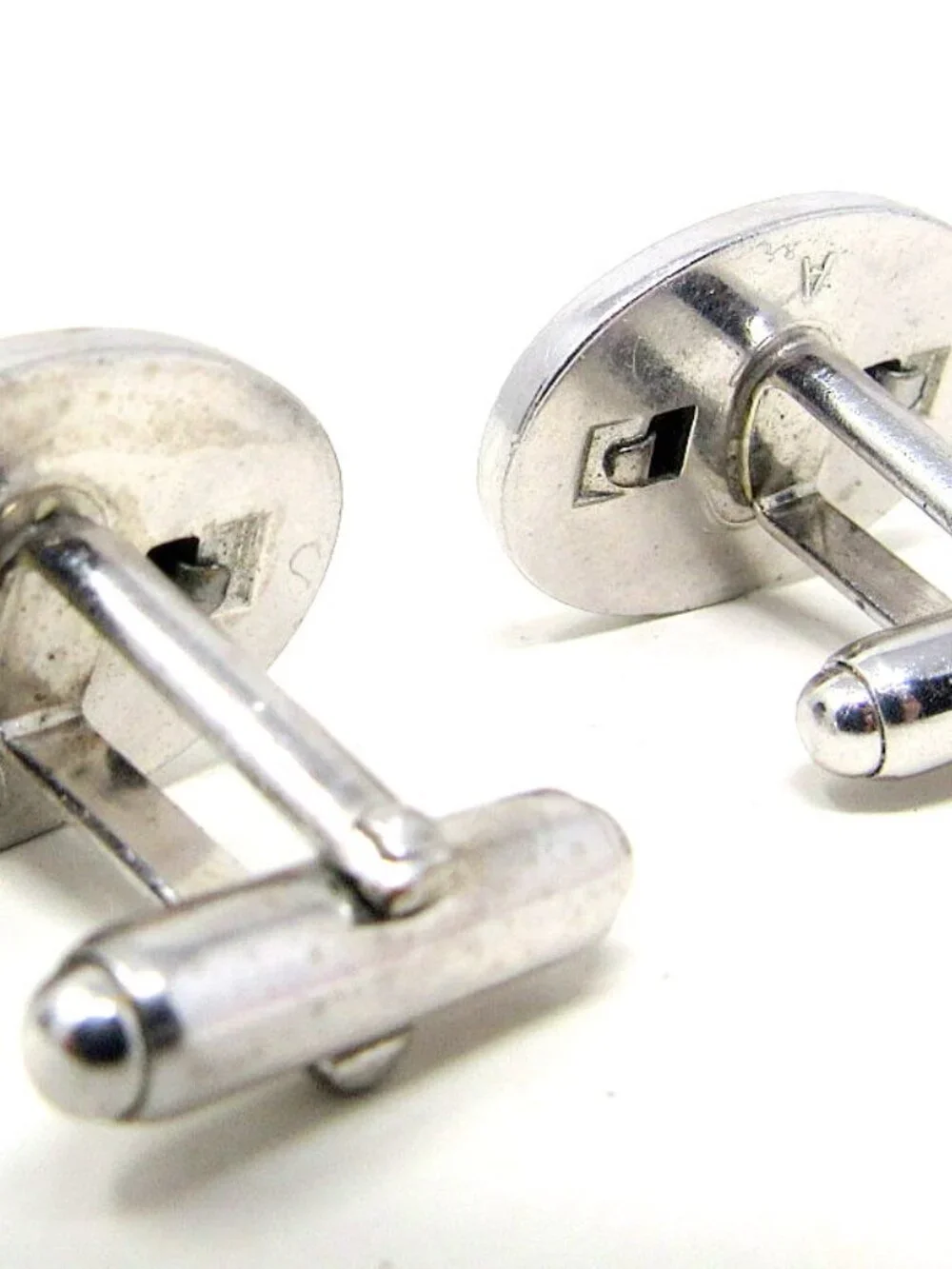 Red Oval Stones Cuff Links Mid Century 2in Silver Ruby Colored